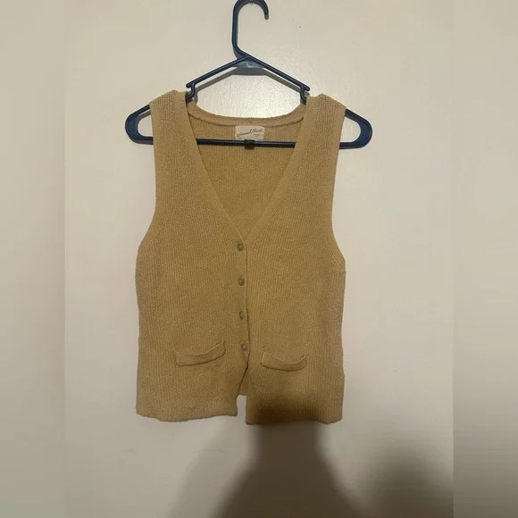 Button-Front Sweater Vest - Tan S - Picture 2 of 5